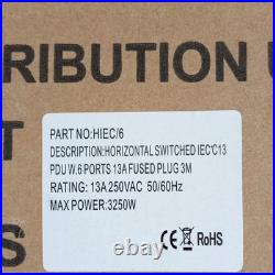 10X Horizontal 19 1U 6x IEC C13 1x IEC C14 3250W 13A 250V PDU HIEC/6