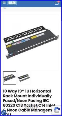 10 Way 19? 1U Horizontal Rack Mount Individually Fused/Neon Facing IEC 60320 C13