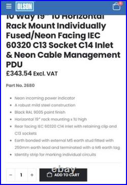 10 Way 19? 1U Horizontal Rack Mount Individually Fused/Neon Facing IEC 60320 C13
