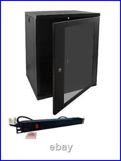 15u 450mm 19 Black Wall Mounted Data Cabinet, 6 way Power Distribution Unit