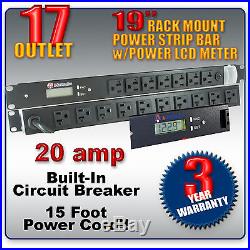 20Amp 17 OUTLET withBUILT-IN POWER METER 19 INCH RACK MOUNT POWER STRIP PDU BAR
