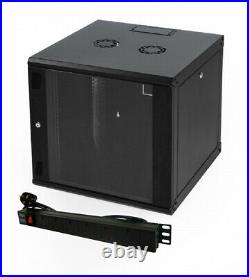 9u 450mm 19 Black Wall Mounted Data Cabinet, with 6 way Power Distribution Unit
