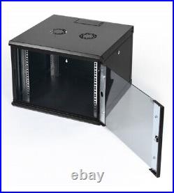 9u 450mm 19 Black Wall Mounted Data Cabinet, with 6 way Power Distribution Unit
