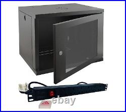 9u 550mm 19 Black Wall Mounted Data Cabinet, with 6 way Power Distribution Unit