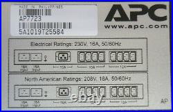 APC AP7723 Rack Automatic Transfer Switch 20A/208V 16A/230V (8)C13 (1)C19 1U