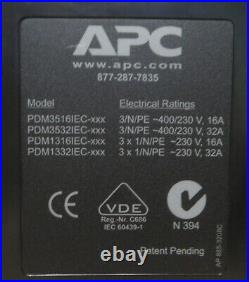 APC PDM1316IEC-3P Power Distribution Module 3x1Pole 3Wire 230v 16A 3M 3.6M 4.2M