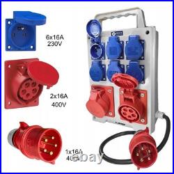 Construction site power distribution box, high-voltage, 2x16A, 6x16A, 230V