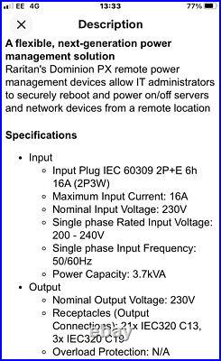 Raritan P. D. Us Power Distribution Units Px35469V 200-240vac 16xc13 10A, 4c19 16A